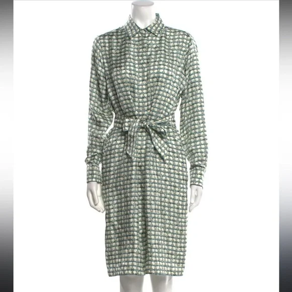 MaxMara Cupid Vampata Monogram Silk Button Front Belted Shirt Dress Size Small - Picture 10 of 15
